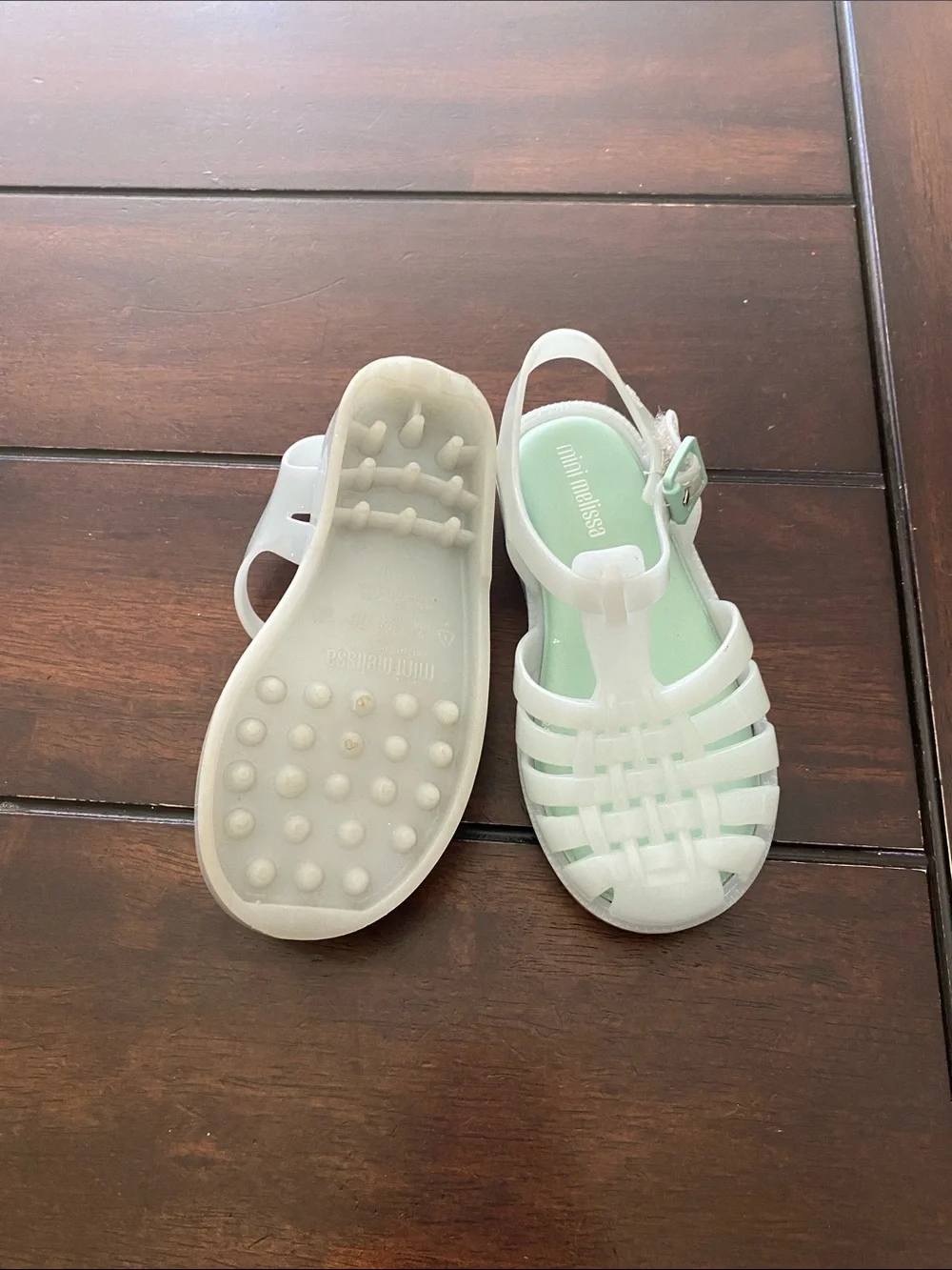 Mini Melissa White Jelly Sandals with Mint Insole and Buckle